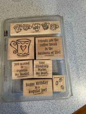 Stampin' Up! Coffee Sentiment Wood Stamp Set - Brown, Black
